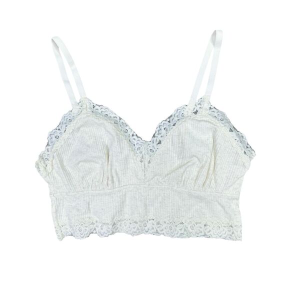 aerie Ribbed Eyelash Lace Trim Longline Bralette - Size Small - Picture 1 of 3